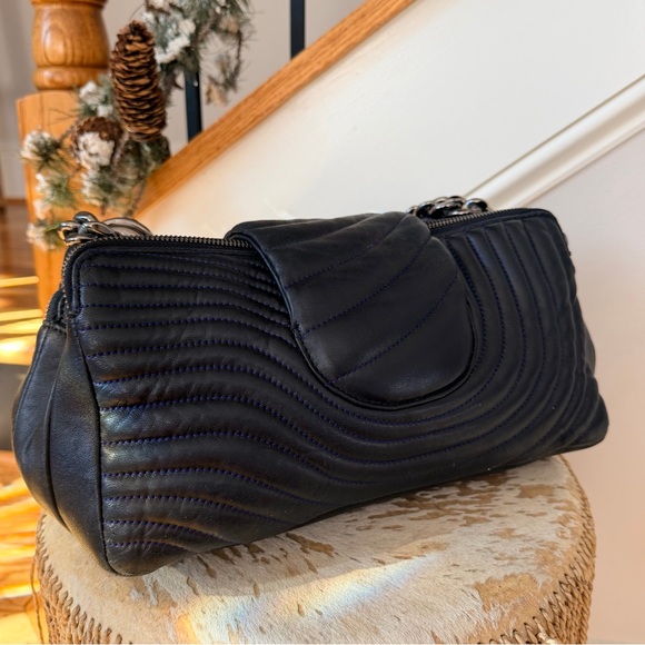 RARE Henri BENDEL No.7 Quilted Leather Shoulder Bag Pop Mix Black Multi Girl Dog - Picture 5 of 16